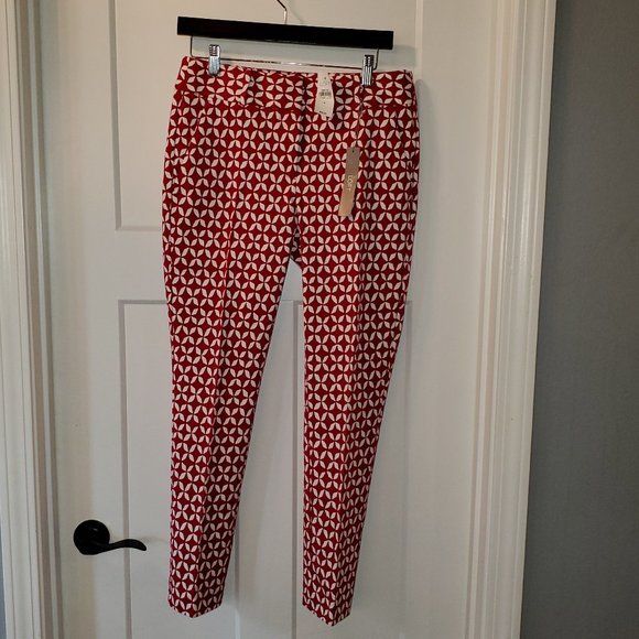 BNWT LOFT By Ann Taylor Marisa Skinny red and white geometric crop pants Size 4 - Picture 1 of 5
